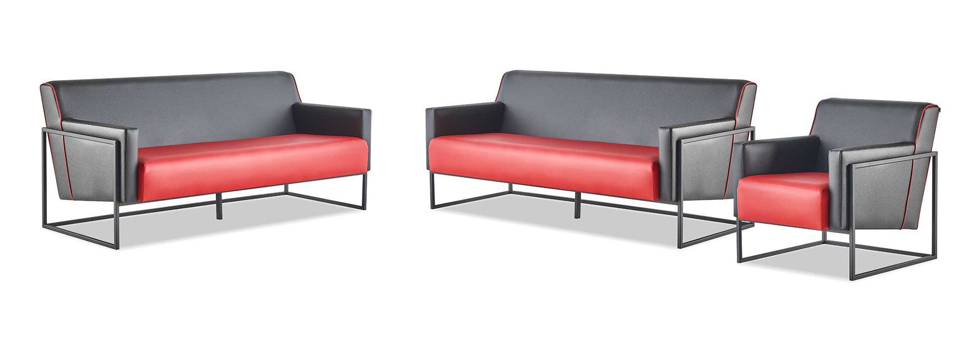 JVmoebel Polstergarnitur Lederosofas Schwarz Rot Zweifarbig Leder Set 3-Sitzer Sessel Modern, (3-tlg., Sofa-Set 3tlg (2x 3-Sitzer + Sessel), Made in Europa