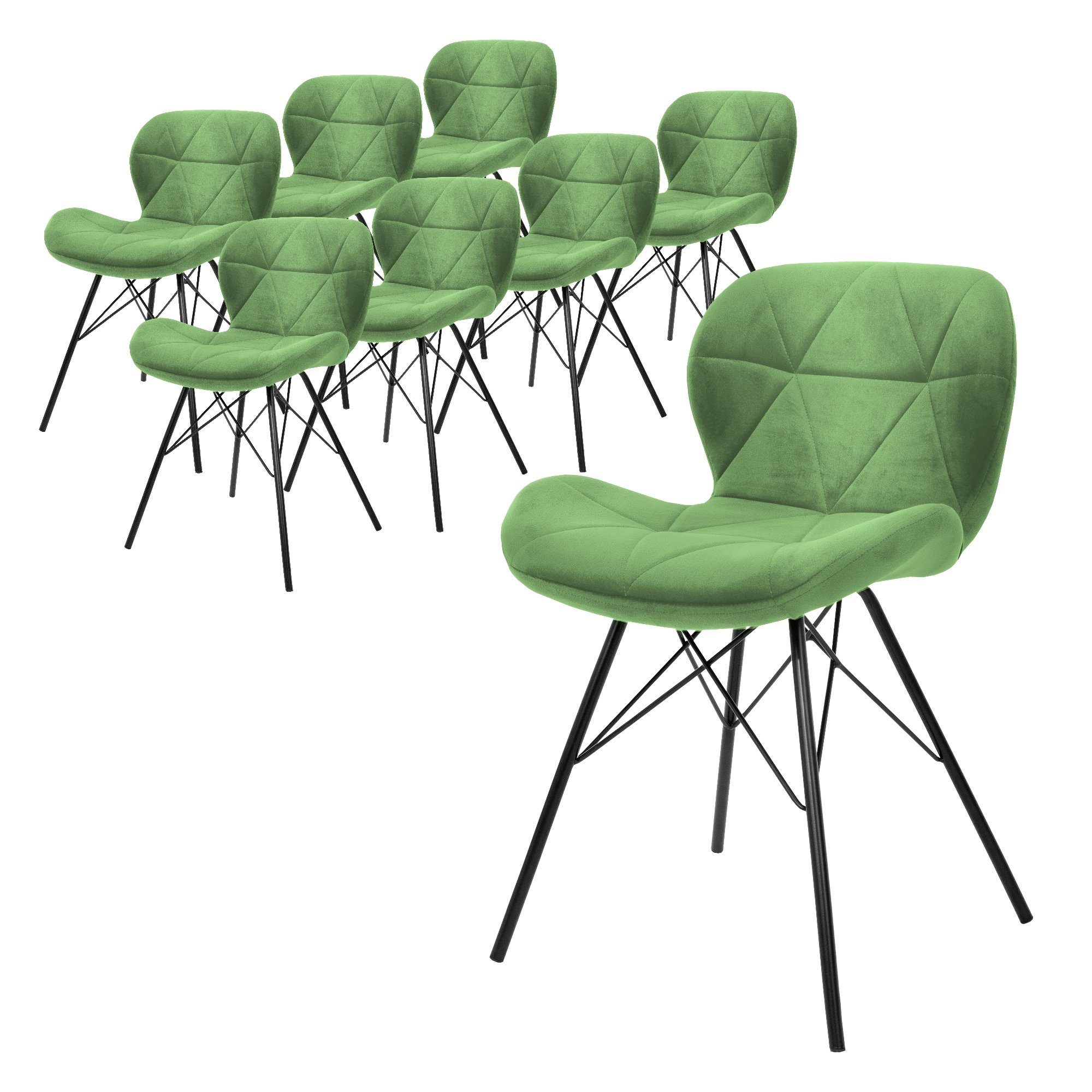 ML-DESIGN Stuhl Esszimmerstuhl Set mit Rückenlehne und Metallbeinen Küchenstühle (8 St), 8er Set Wohnzimmerstuhl Grün Polster 48x50x74cm aus Samt