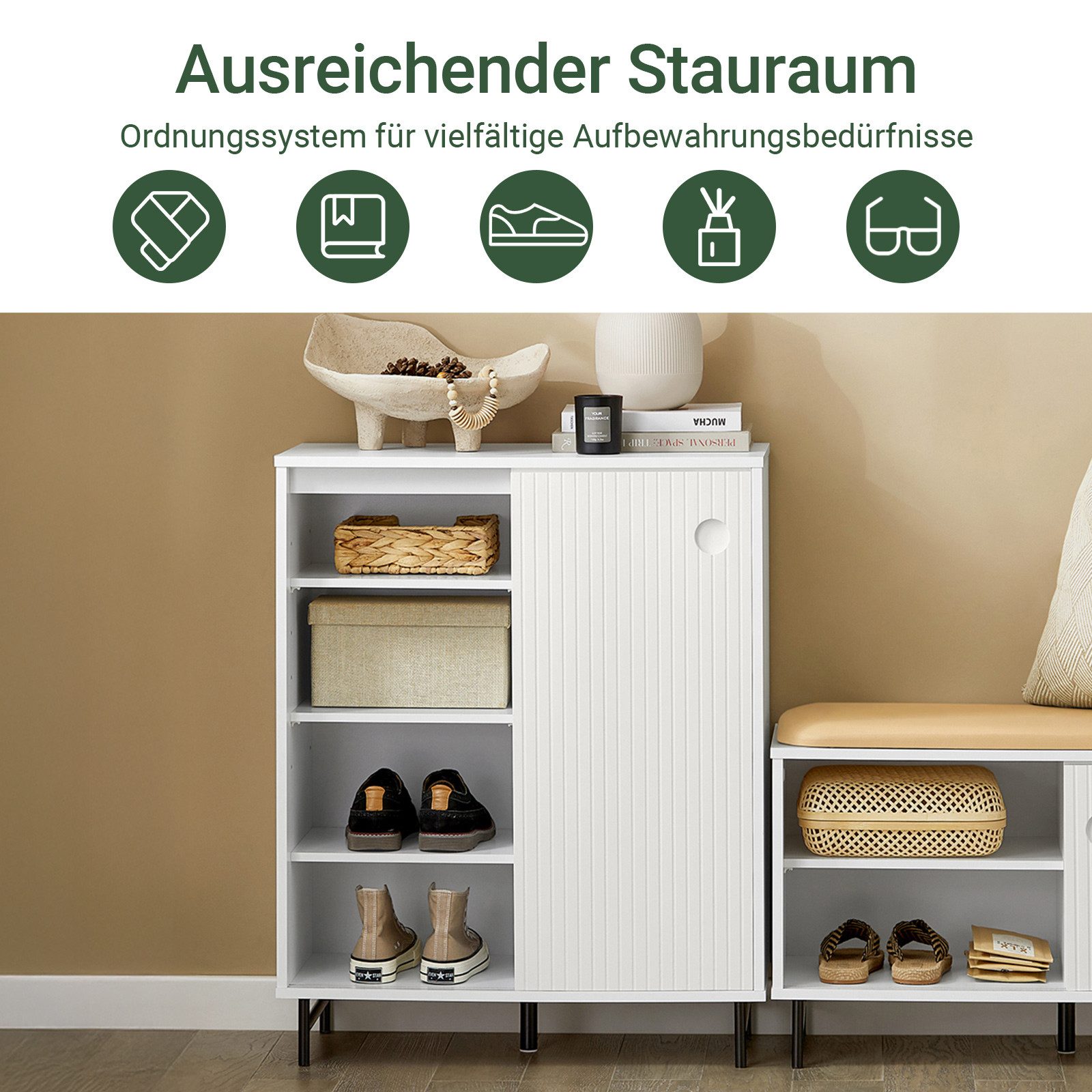 SoBuy Schiebetürenschrank FSB62, Flurschrank Kommode Aufbewahrungsschrank, verstellbare Ablagen Schuhschrank Küchenschrank Sideboard mit Schiebetüren Beistellschrank