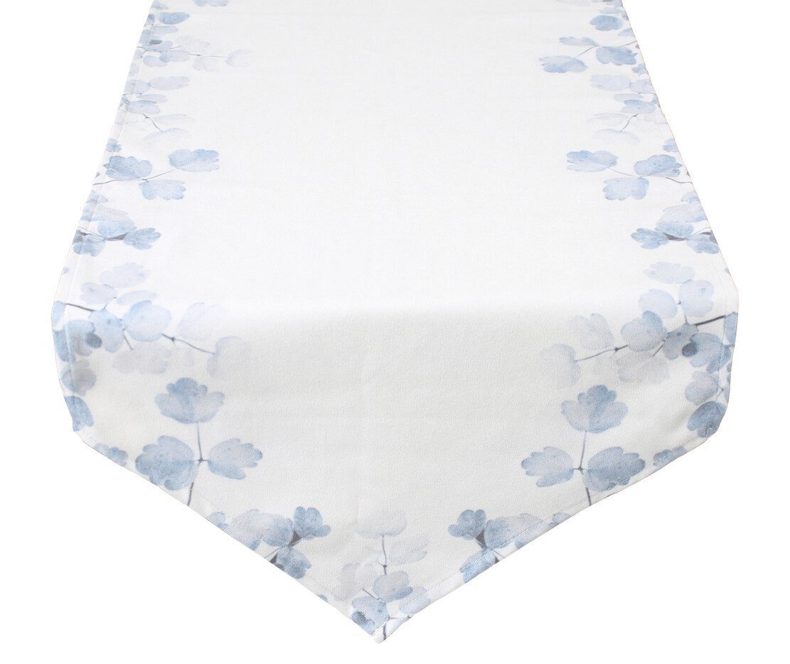 Home-trends24.de Tischläufer Cremeweiß Blätter Hellblau 40 x 140 Polyester Tischdeko