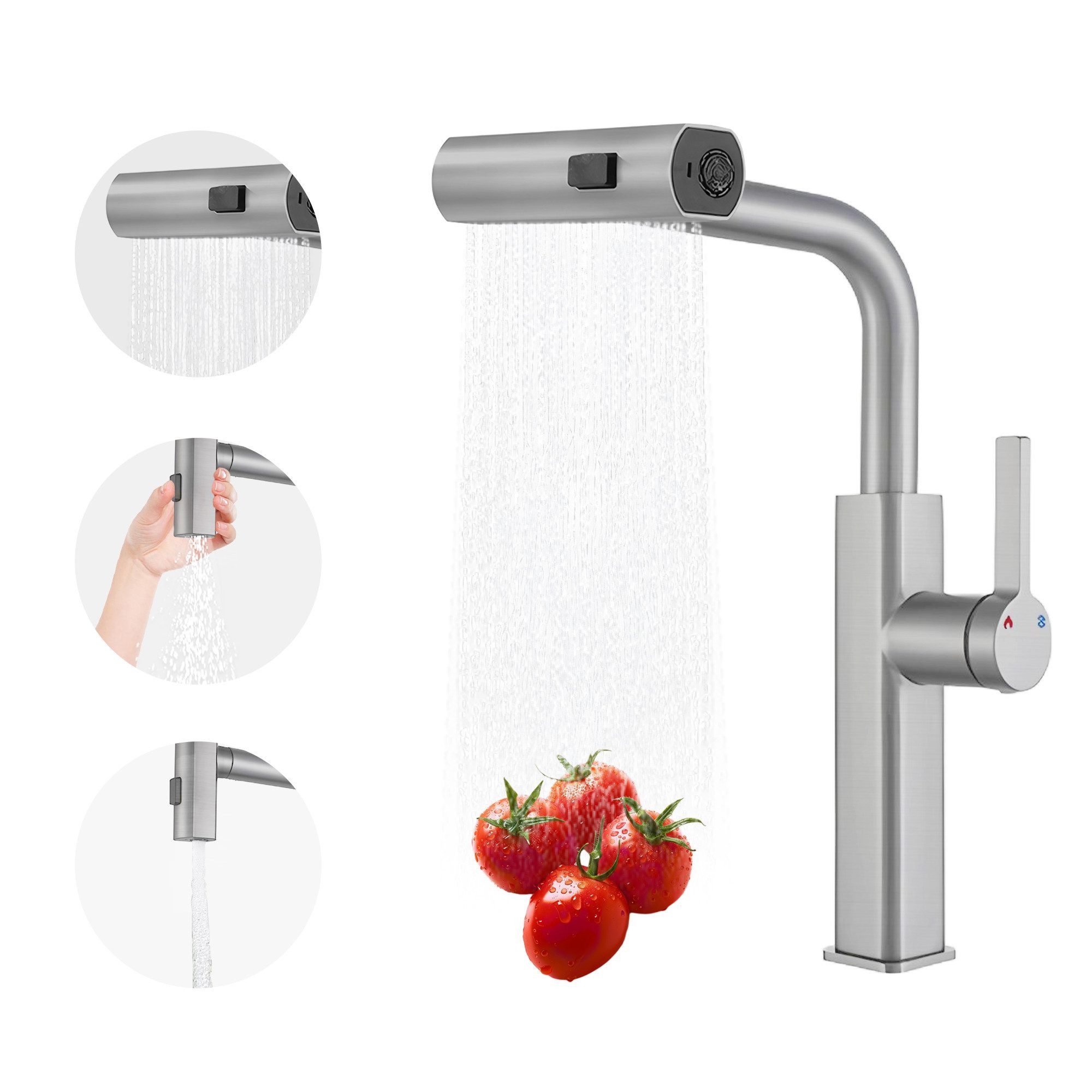 SEHAUSEU Küchenarmatur Wasserhahn Küche Bad Spültischarmatur ausziehbar 3 Strahlarten