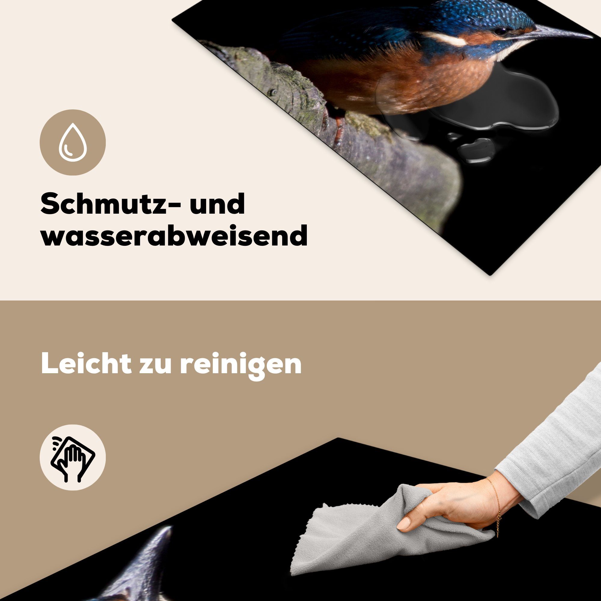 (1 Arbeitsplatte cm, Ceranfeldabdeckung, Federn für - tlg), Vinyl, Eisvogel küche MuchoWow - Herdblende-/Abdeckplatte Vogel, 83x51