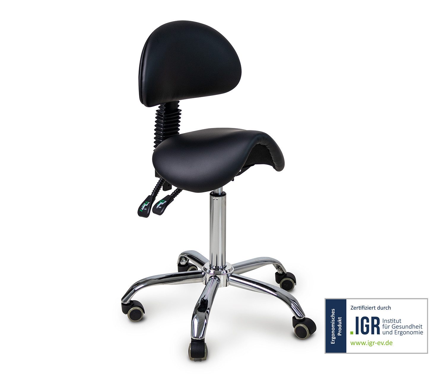 Ergolutions Sitzhocker Sattelhocker mit Lehne, 5 Jahre Garantie / ergonomisch / verstellbare Lehne / Sitz kippbar