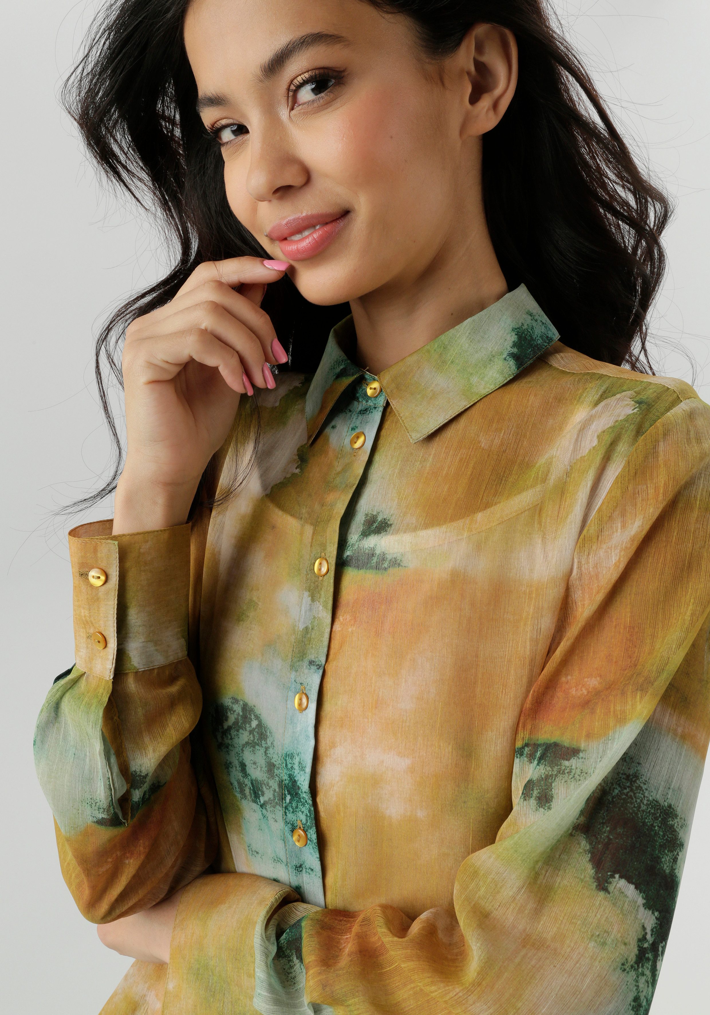 Aniston SELECTED Hemdbluse aus leicht transparentem Chiffon