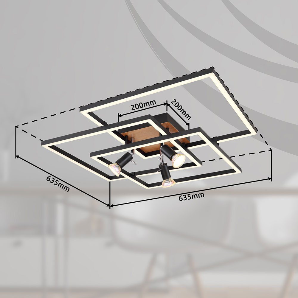 Globo LED Deckenleuchte, LED-Leuchtmittel verbaut, LED Holzoptik Neutralweiß, Warmweiß, Wohnzimmerlampe Deckenleuchte Metall Stufenschalter fest