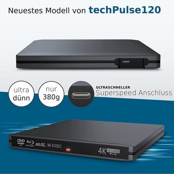 techPulse120 USB 3.1 Blu-ray DVD CD USB-C UHD 4k 3D M-DISC BDXL HDR10 100GB Brenner Blu-ray-Brenner