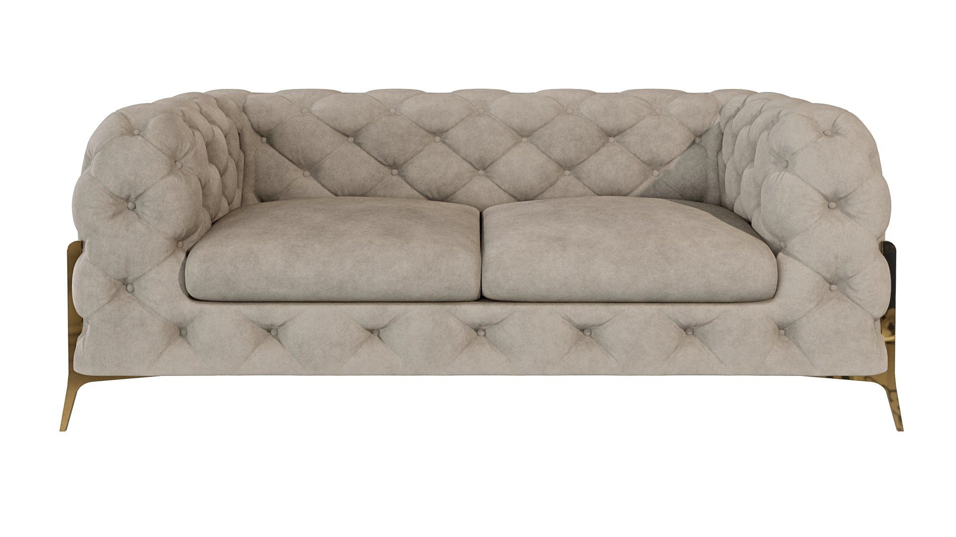 S-Style Möbel Chesterfield-Sofa 2 -Sitzer Ashley mit Goldenen Metall Füßen, mit Wellenfederung