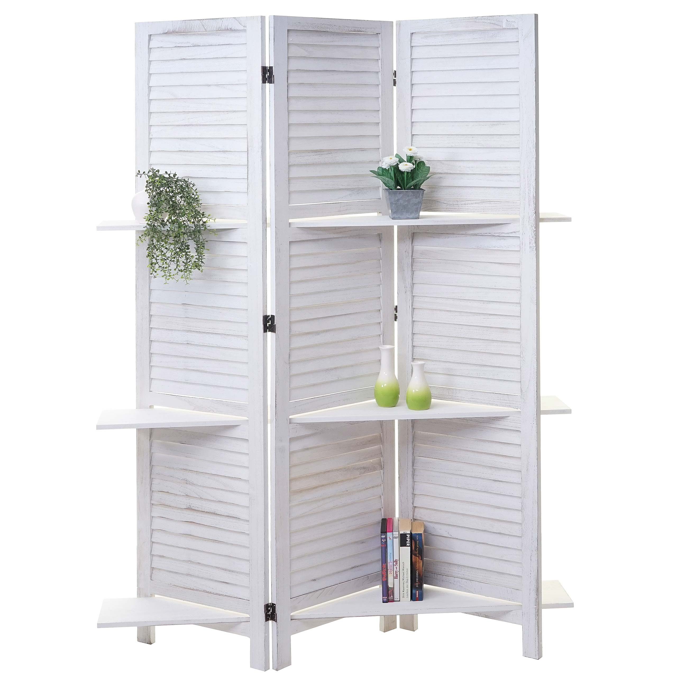 MCW Paravent Aberdeen, Mit 3 herausnehmbaren Regalböden, 3 Paneele, Fensterladenoptik