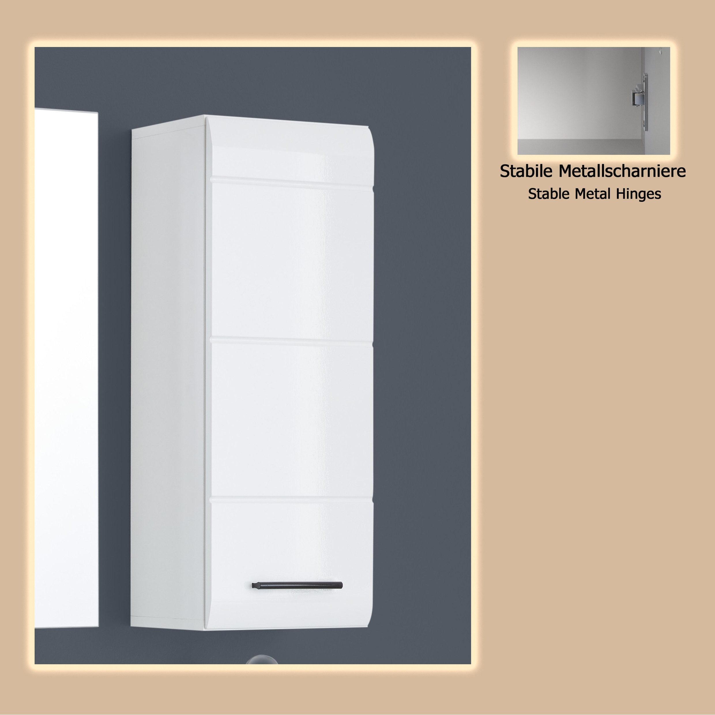 welltime Hängeschrank Sovana Badezimmerschrank mit 2 Fächern in Weiß - (B/T/H) 30/24/77 cm – Bild 5 von 5
