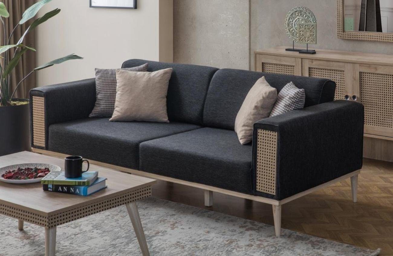 Designer Edelstahlfüße, Graue 3-Sitzer 1 Europa in Teile, JVmoebel Textil Couch 3-Sitzer Made Wohnzimmer