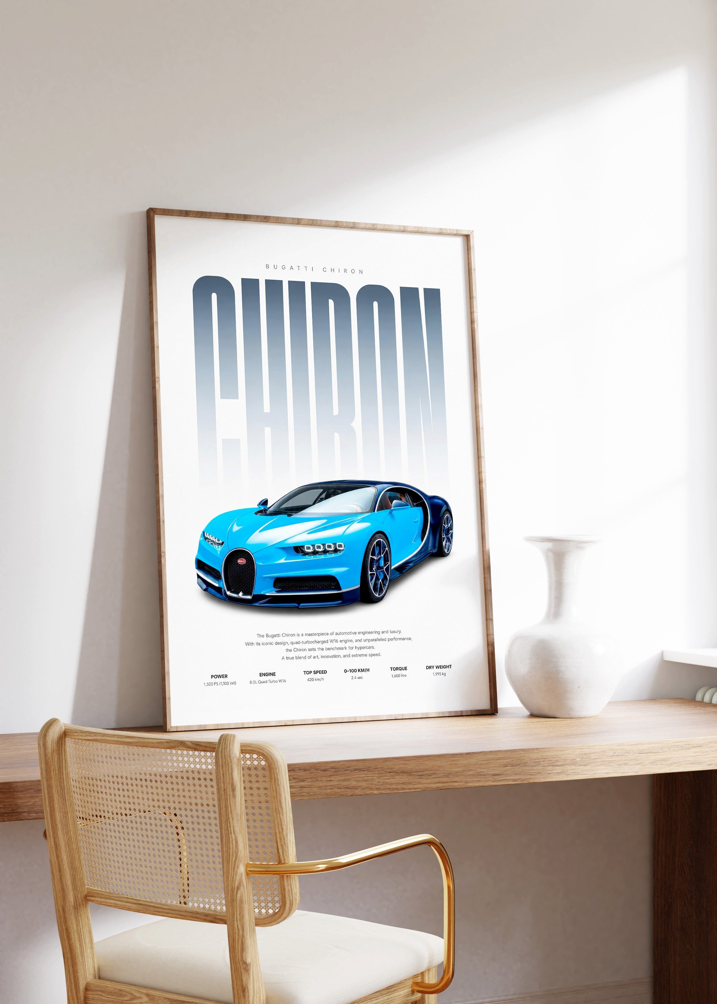 JUSTGOODMOOD Poster Hypercar Blau Geschenkidee Luxus Sportwagen Wandbild Deko Print ohne R, (1 St)