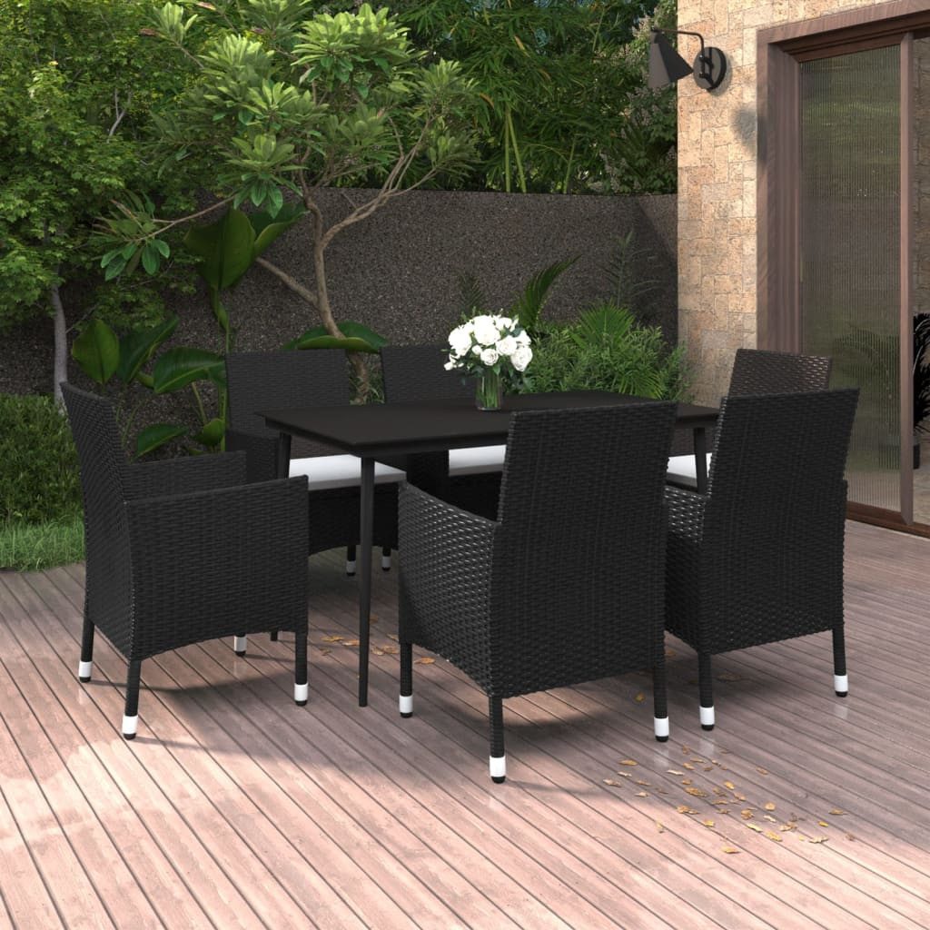 Garten-Essgruppe 140 cm Tischlnge 7-tlg Garten-Essgruppe mit Auflagen Polyrattan und Gl