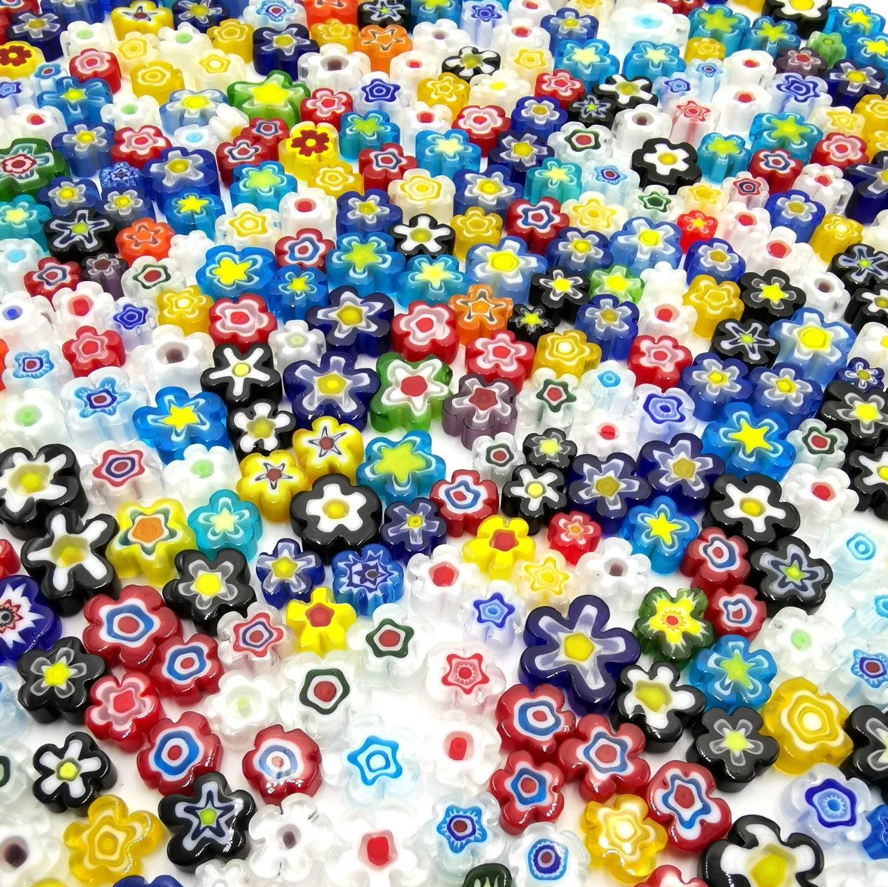 Armena Mosaikfliesen Blütenform Millefiori Glas Mosaiksteine gemischt 7-10mm 100g c.a110st., Mischungen