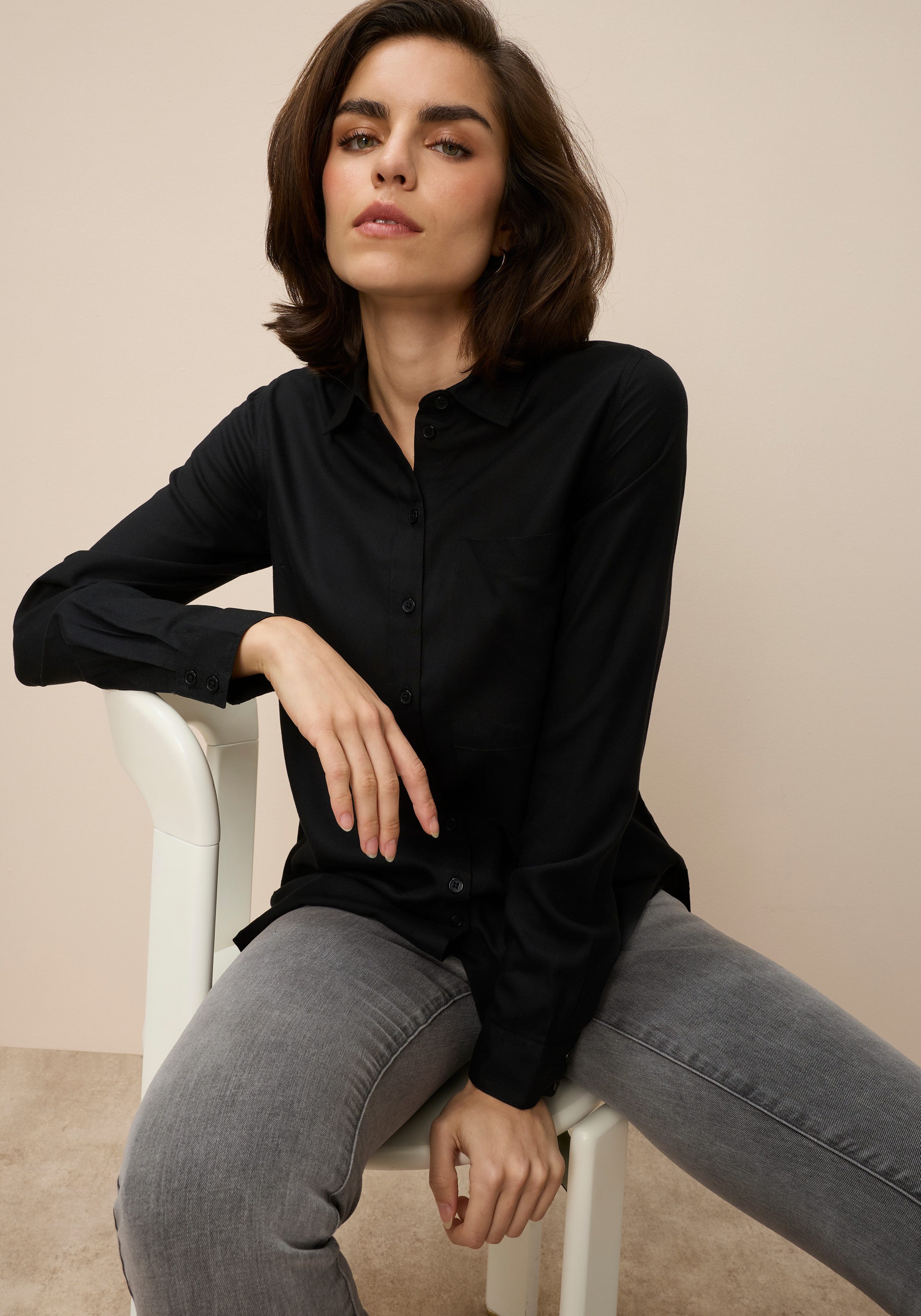 Tamaris Hemdbluse im Oversize-Look mit Taschen