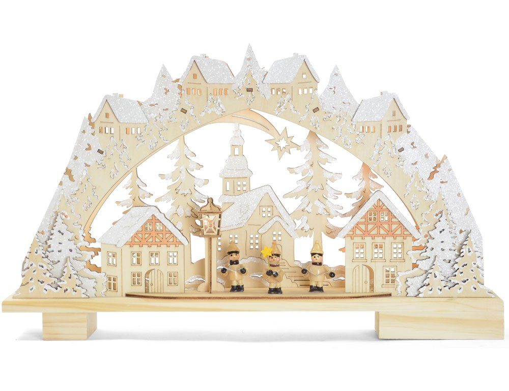 RIFFELMACHER & WEINBERGER LED Schwibbogen Kurrendesänger im Dorf 45 x 27 cm 76242, Holz Lichterbogen