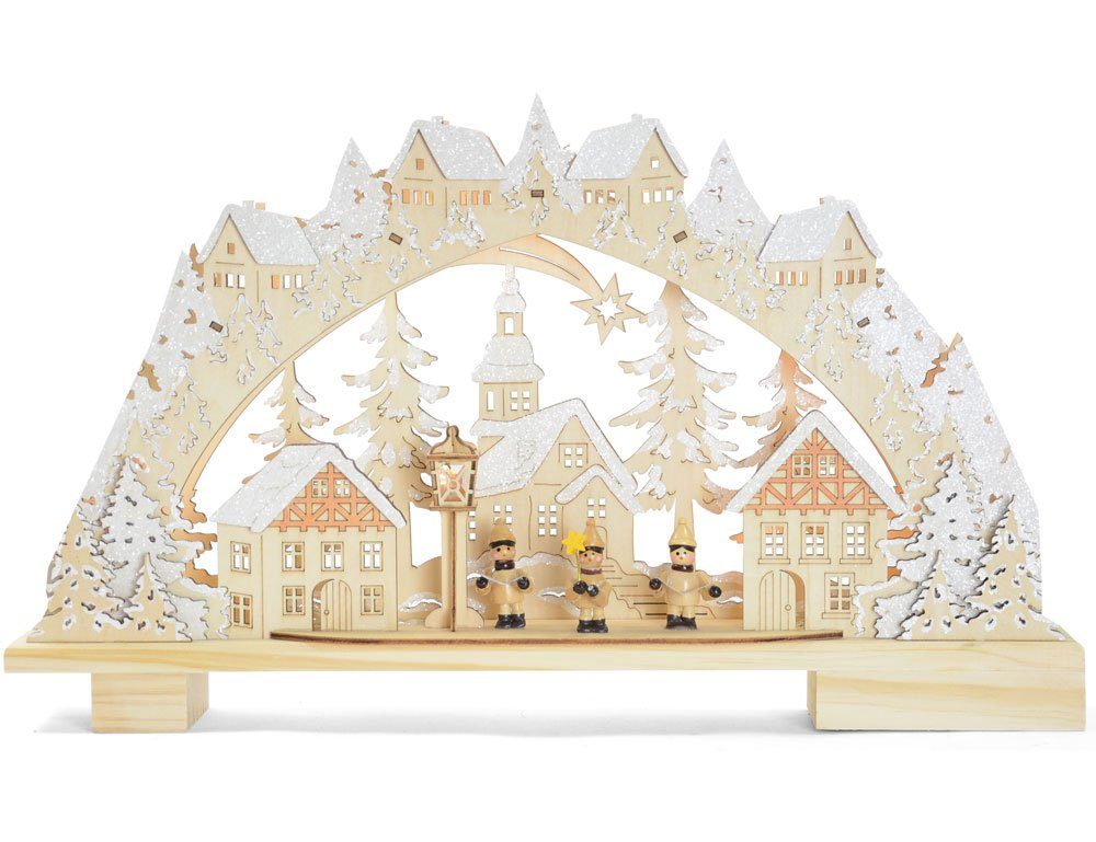 RIFFELMACHER & WEINBERGER LED Schwibbogen Kurrendesänger im Dorf 45 x 27 cm 76242, Natur / Weiß - Holz Lichterbogen Fensterschmuck