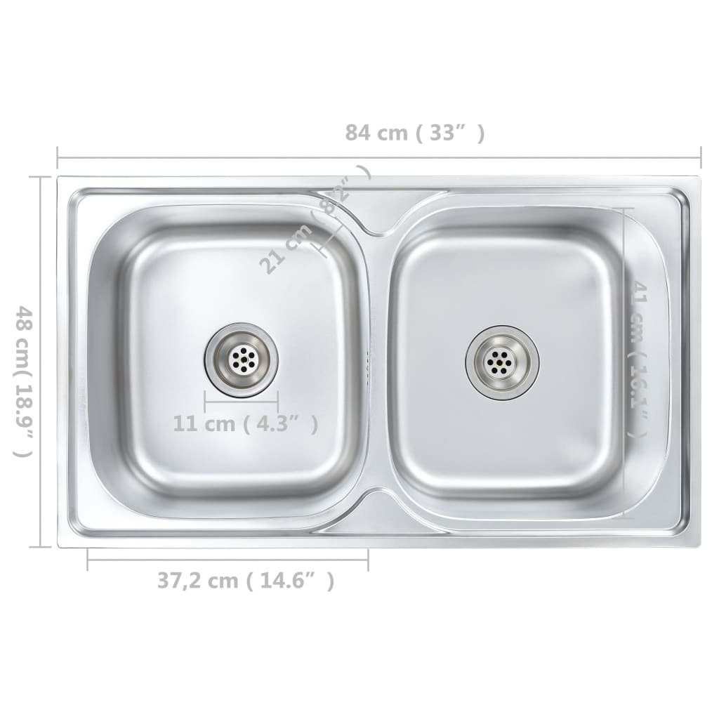 Spülbecken Edelstahl, Sieb cm mit Doppelbecken Küchenspüle Siphon 84/48 vidaXL Küchenspüle