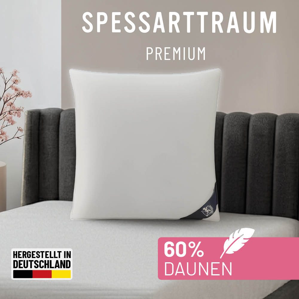 SPESSARTTRAUM Gänsedaunenkopfkissen Premium, Kopfkissen 1-tlg. oder 2-tlg. 40x80 oder 80x80 cm, Füllung: 60% Gänsedaunen, 40% Gänsefedern, Bezug: 100% Baumwolle, hergestellt in Deutschland, allergikerfreundlich, im Set günstiger