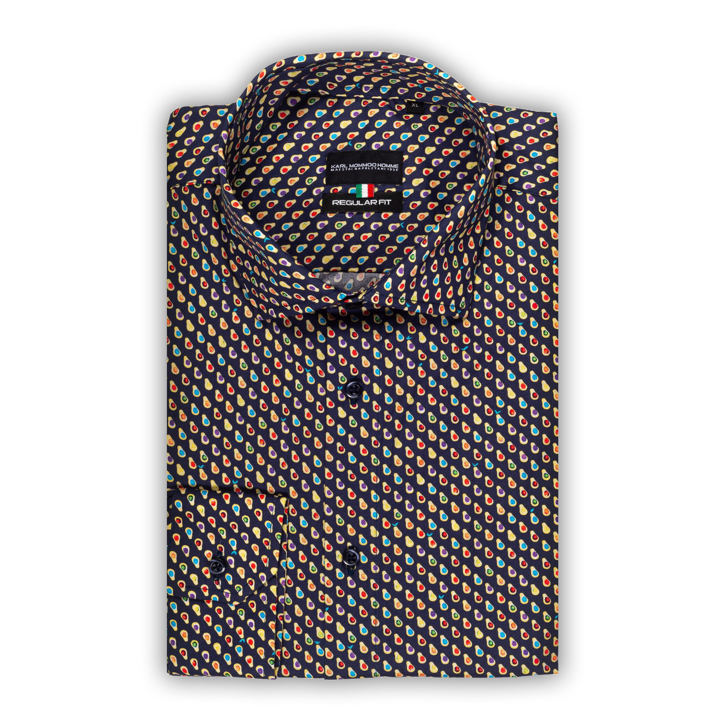 Karl Mommoo Langarmhemd KARL MOMMOO blau gemustert – Baumwolle, Regular Fit günstig online kaufen