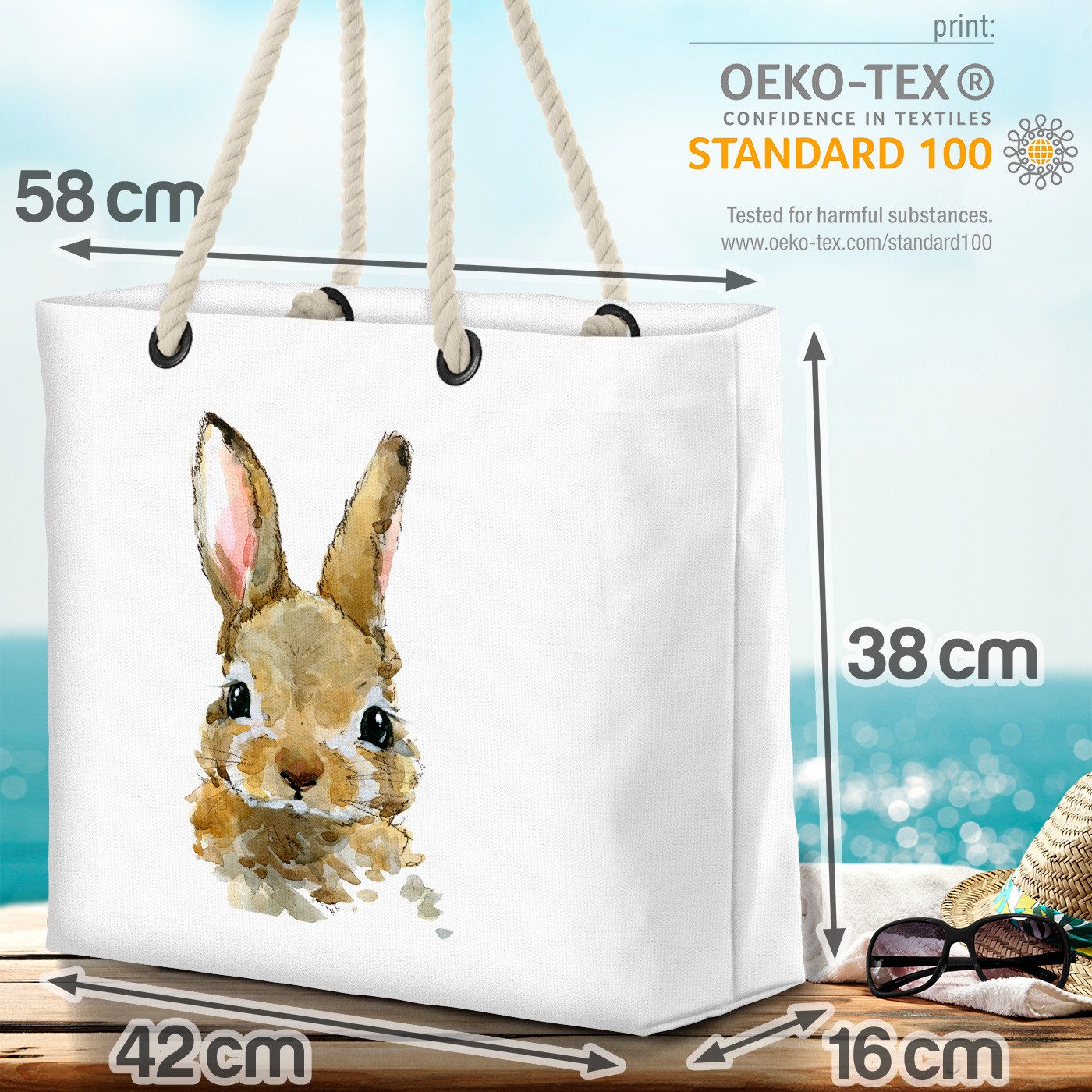 VOID Strandtasche (1-tlg), Hase Tiere Kinder Tierbaby Hase Häschen Osterhase Nagetier Ostern Tie