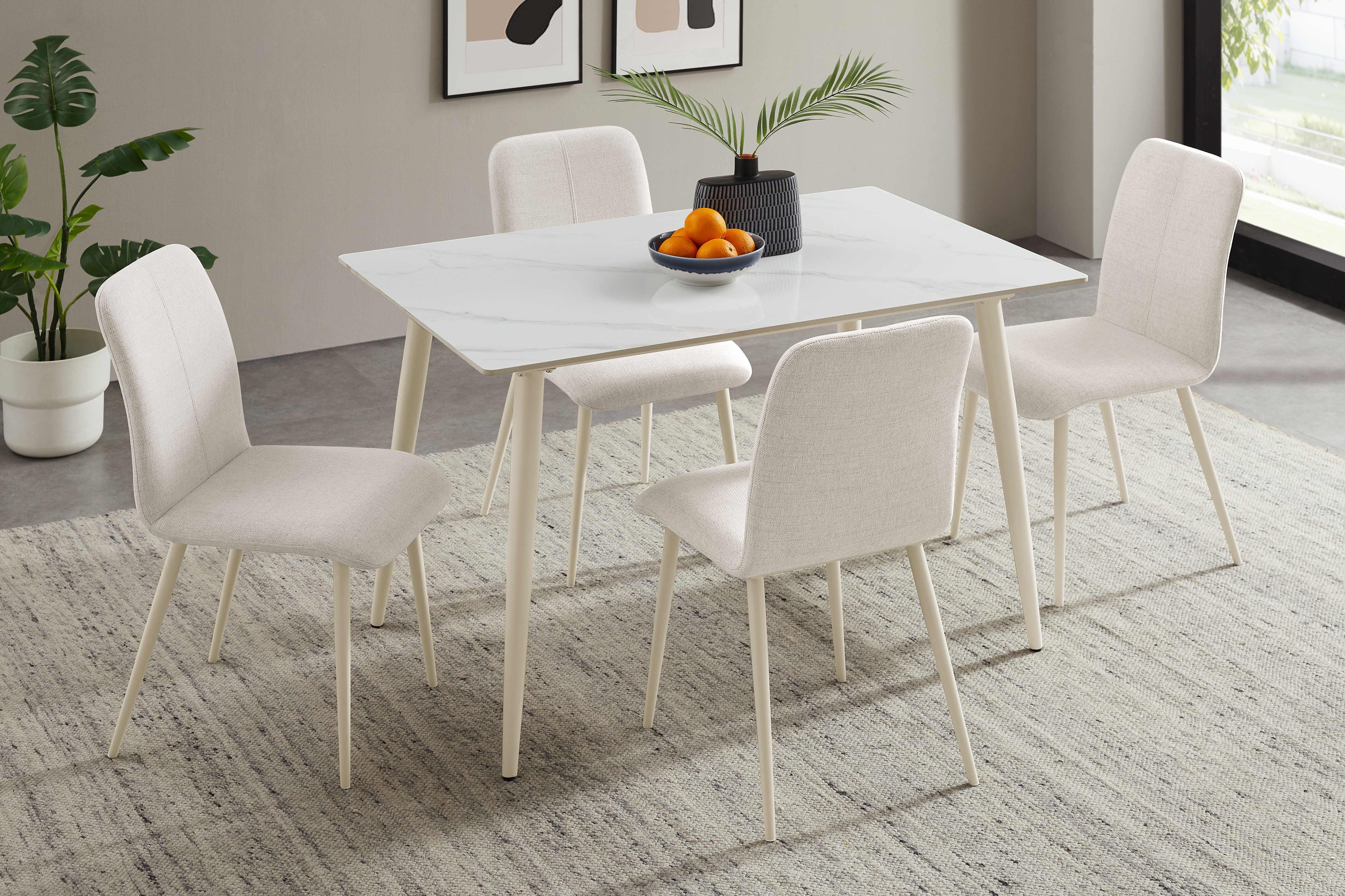 OTTO home Essgruppe Kryce, (Set, 5-tlg., 120 cm Esstisch + 4 Stühle), Strukturstoff, robustem Metallgestell, Tischplatte aus Sinterstein