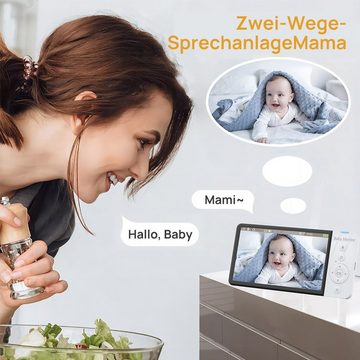 VSIUO Video-Babyphone Babyphone mit Kamera, Video Baby Monitor, Video-Babyphone, Infrarot-Nachtsicht, Temperaturanzeige, Schlaflieder, Zwei-Wege-Audio, Gegensprechfunktion, Smart VOX-Modus, 2-facher Zoom per Fernbedienung, Extra Großer 5-Zoll-IPS-Bildschirm