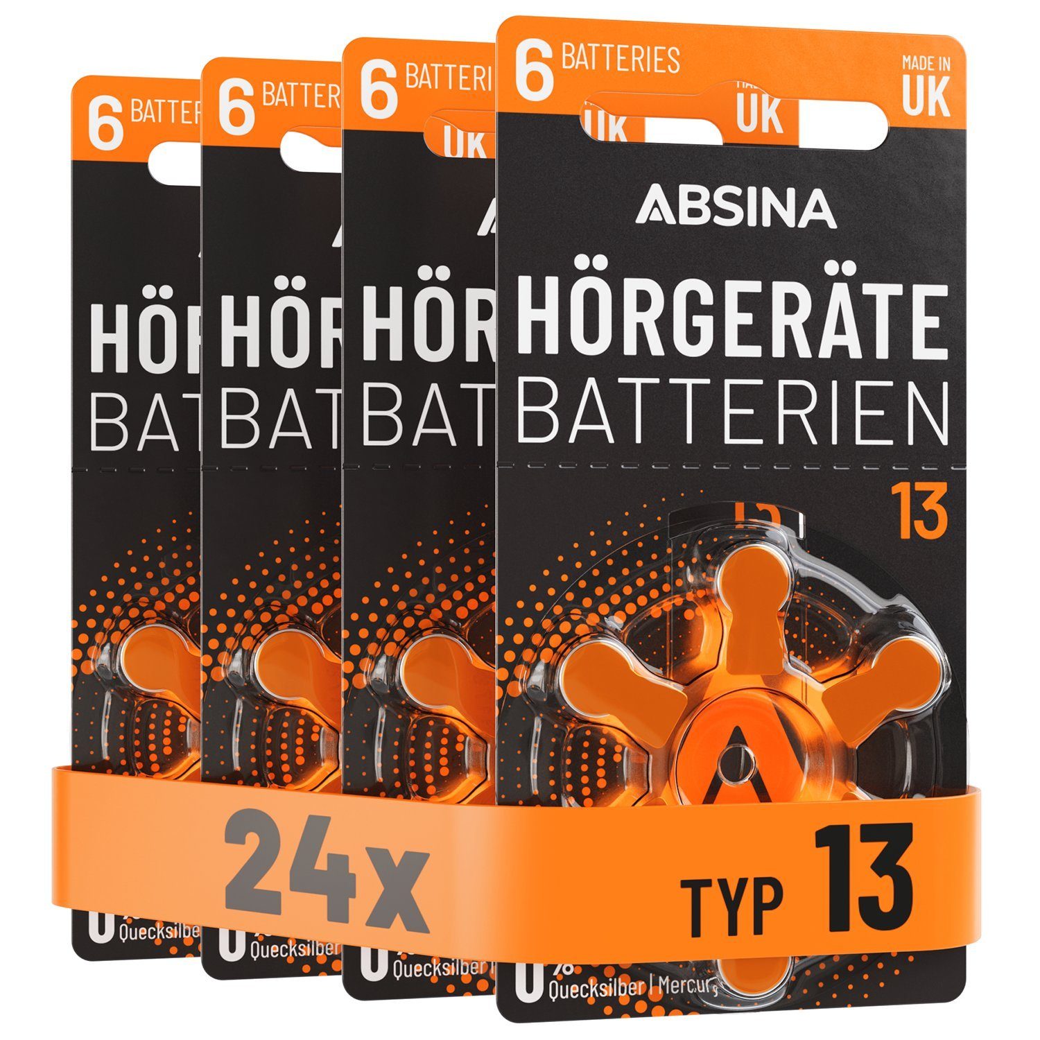 24x Hörgerätebatterien 13 - Hörgeräte Batterien orange 13 PR48 ZL2 P13 Knopfzelle