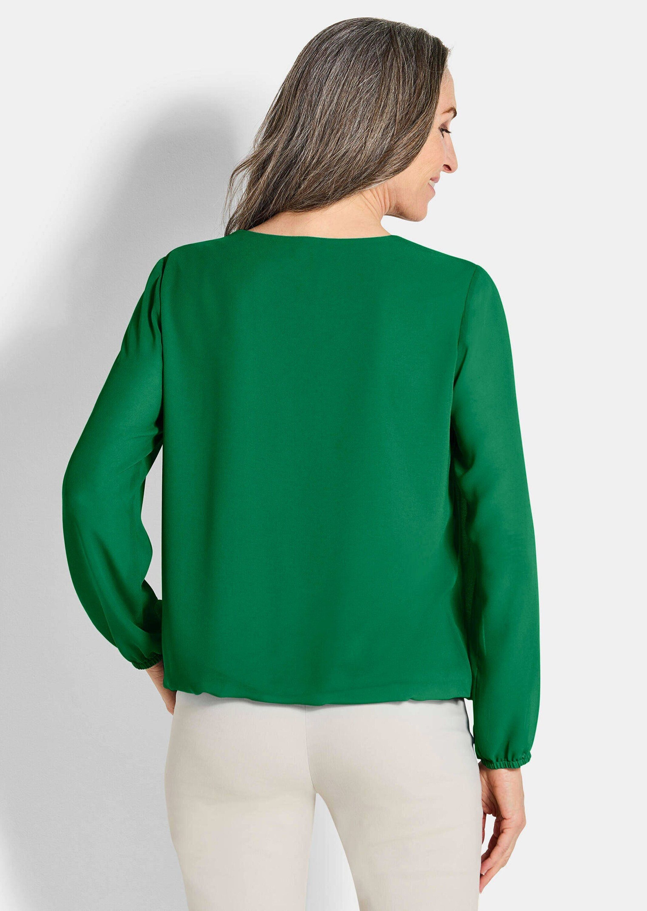 GOLDNER Klassische Bluse Jerseybluse mit Falten-Details Blusenshirt mit Rundhals, Gummibündchen und Langarm