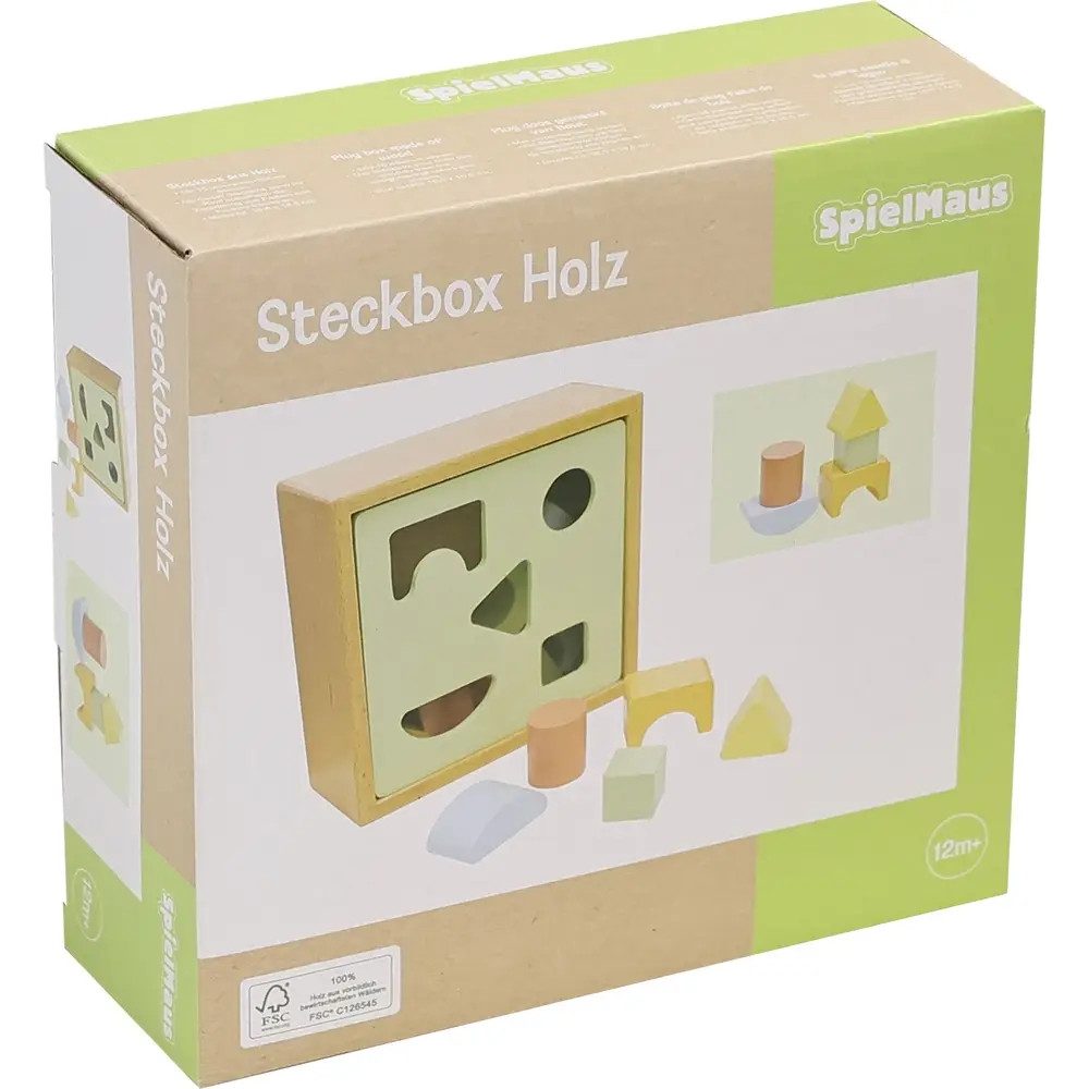 Vedes Greifspielzeug SpielMaus Holz Steckbox 15 Steine, ca. 16,5x16,5x6,5 cm, ab 12 Monaten