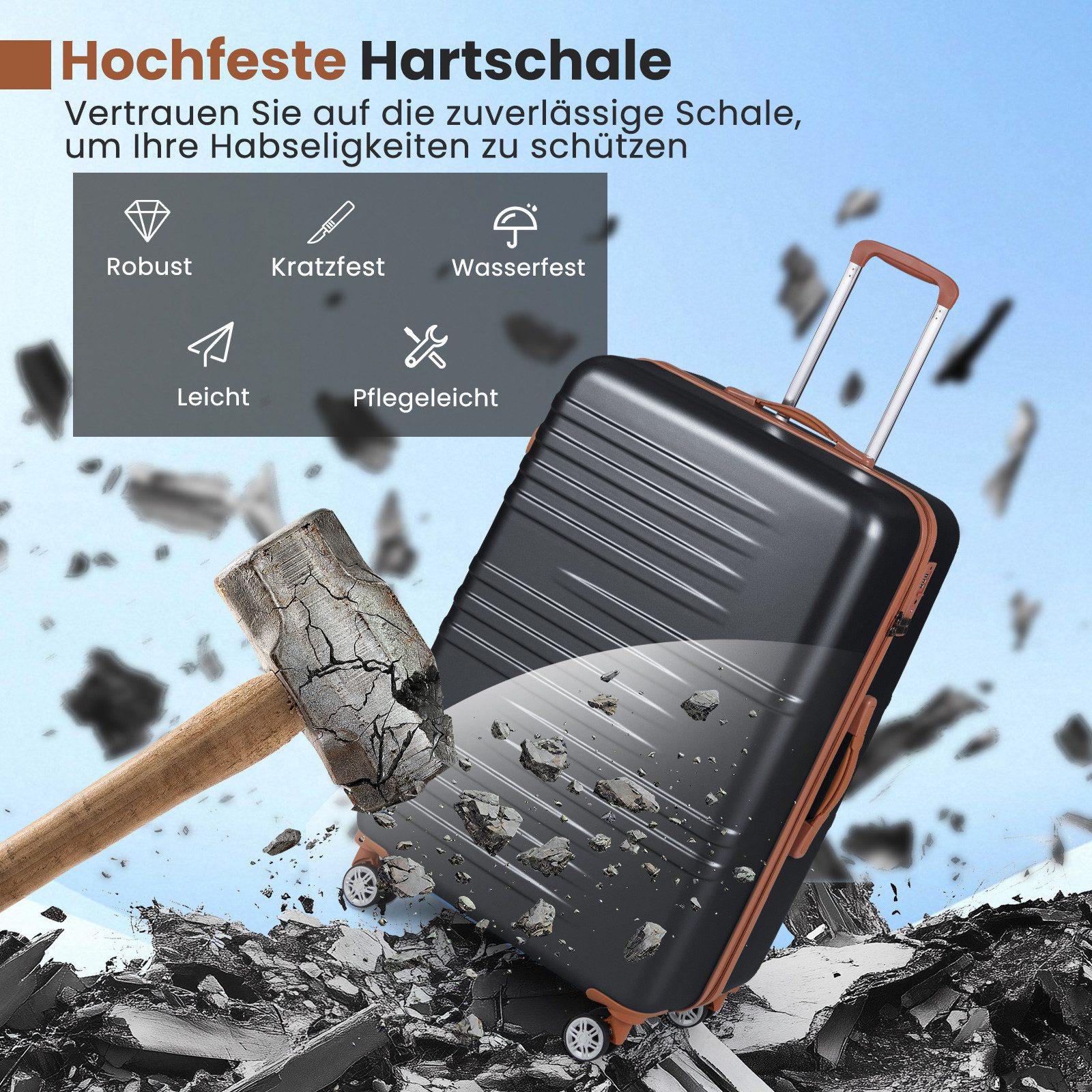 COSTWAY Hartschalen-Trolley, 4 Rollen, 3-teiliges Kofferset mit TSA-Schloss