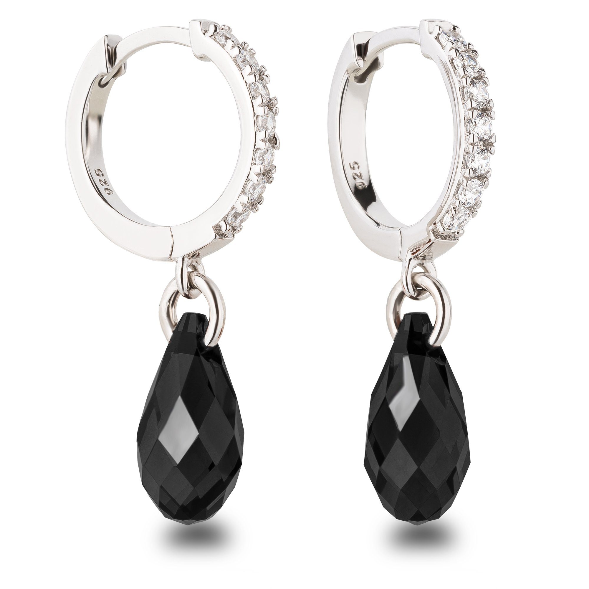 Paar Ohrhänger Creolen mit Zirkonia und Tropfen Kristall klein 13mm hängend