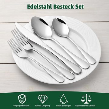 HYZULU Besteck-Set Besteck-Set,cutlery set,gabel,geschirr,besteckset,essbesteck,cutlery (40-tlg), 8 Personen, Edelstahl