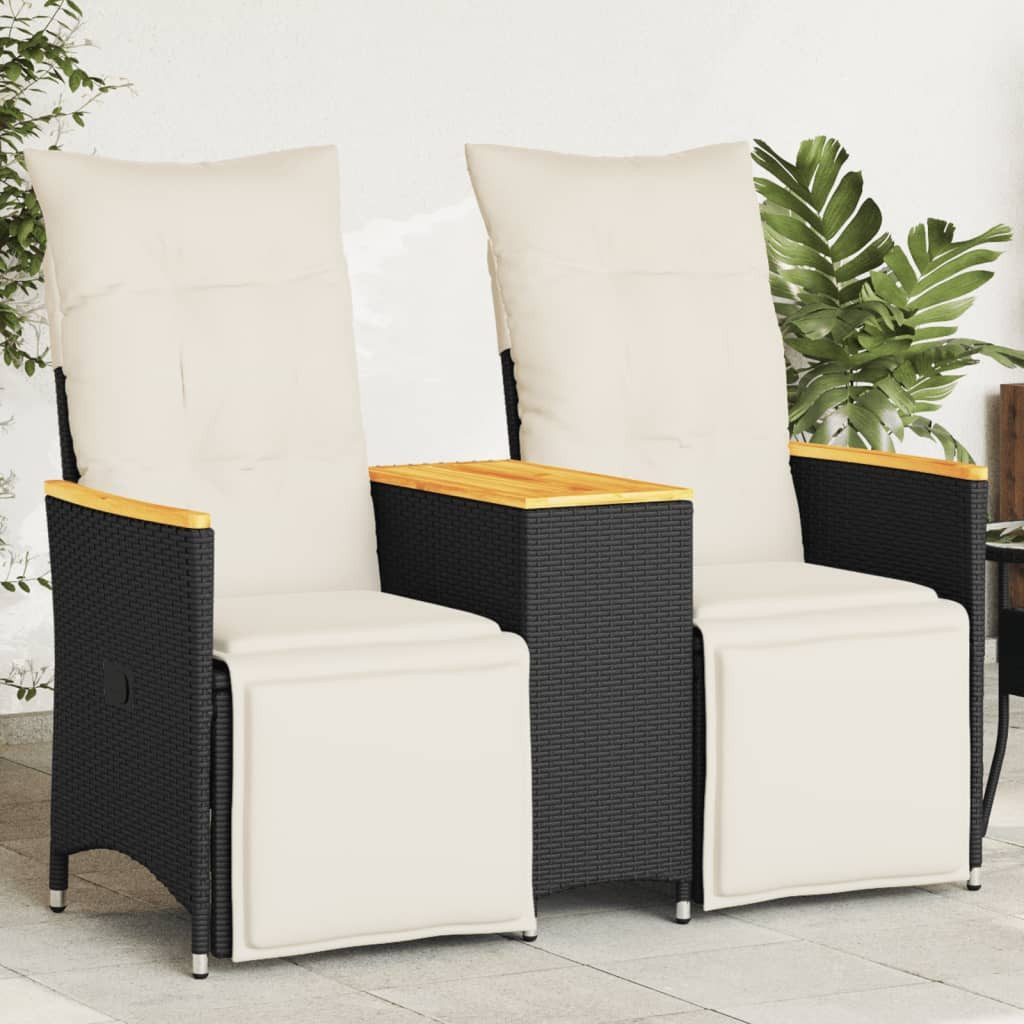 vidaXL Loungesofa Gartensofa 2-Sitzer Verstellbar mit Tisch Schwarz Poly Rattan, 1 Teile