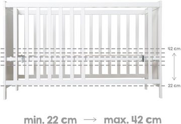 roba® Babybett Multifunktionsbett mit Beistellfunktion, 8-tlg., Lattenrost, Matratze, Nestchen, Bettverkleinerer, Himmel, Himmelstange