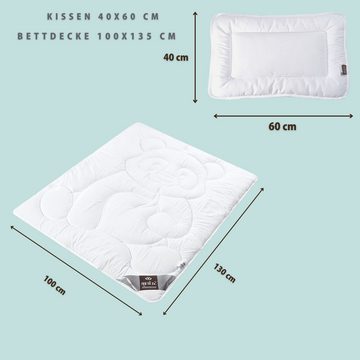 Babybettdecke, Baby Kinder Bett-Set Decke 100x135 + Kissen 40x60, SEI Design, Füllung: Polyester, Bezug: weichste Mikrofaser, Kochfest
