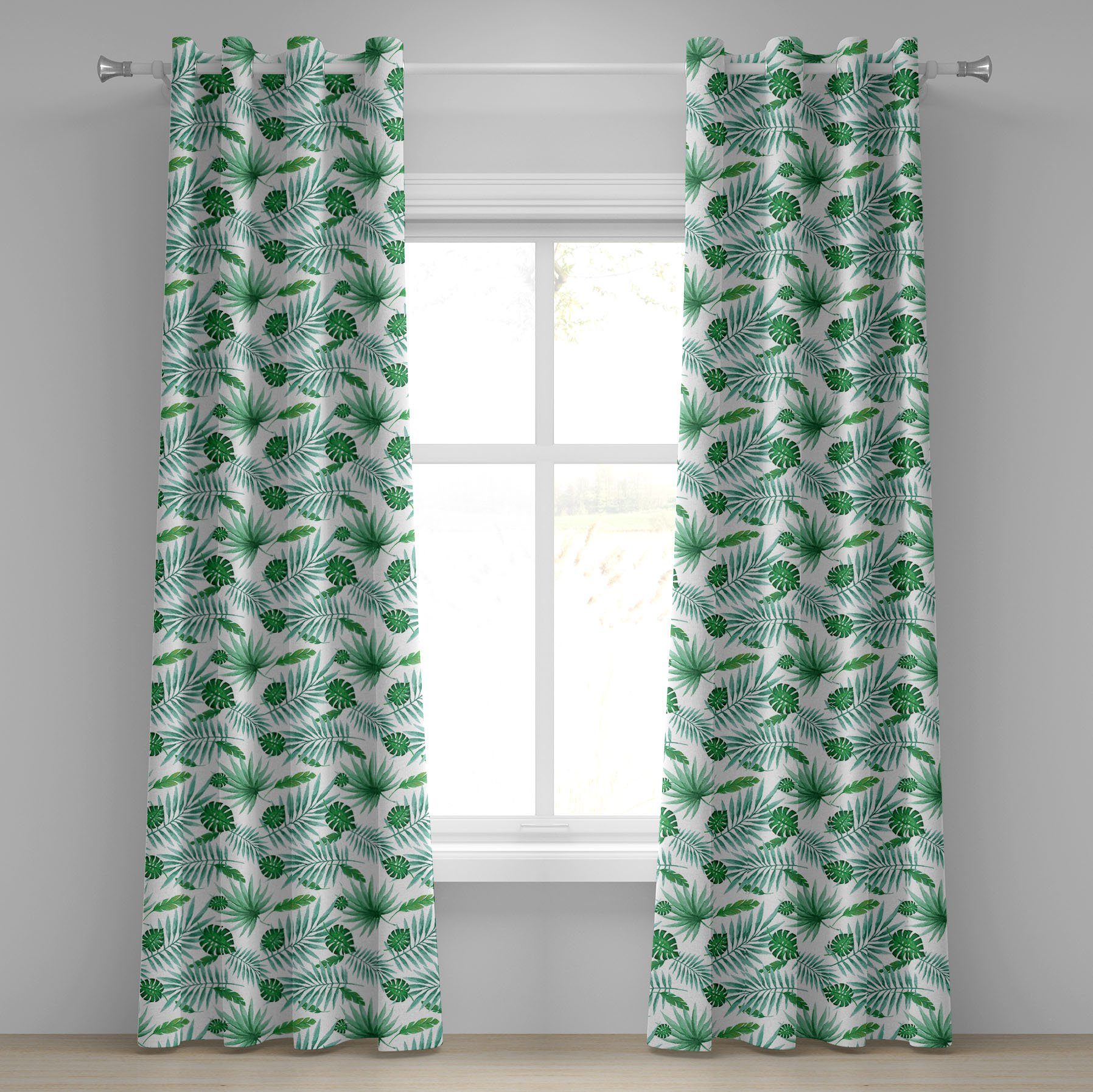 Gardine Dekorative 2-Panel-Fenstervorhänge für Schlafzimmer Wohnzimmer, Abakuhaus, Tropisch Aquarell Leafage | Fertiggardinen