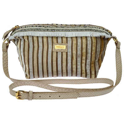 goldmarie Handtasche SAHARA Samt Streifen Umhängetasche mit Fransen creme beige, Canvas Stoff