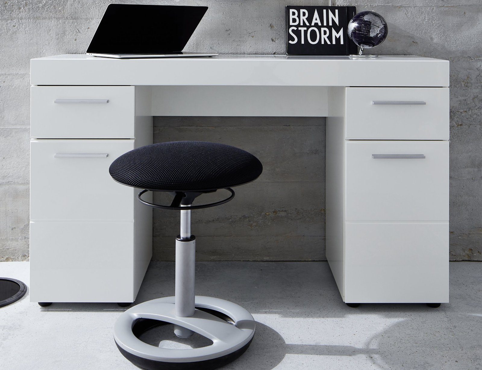 trendteam Schreibtisch Amanda (120 x 76 cm), weiß Hochglanz, mit Stauraum günstig online kaufen