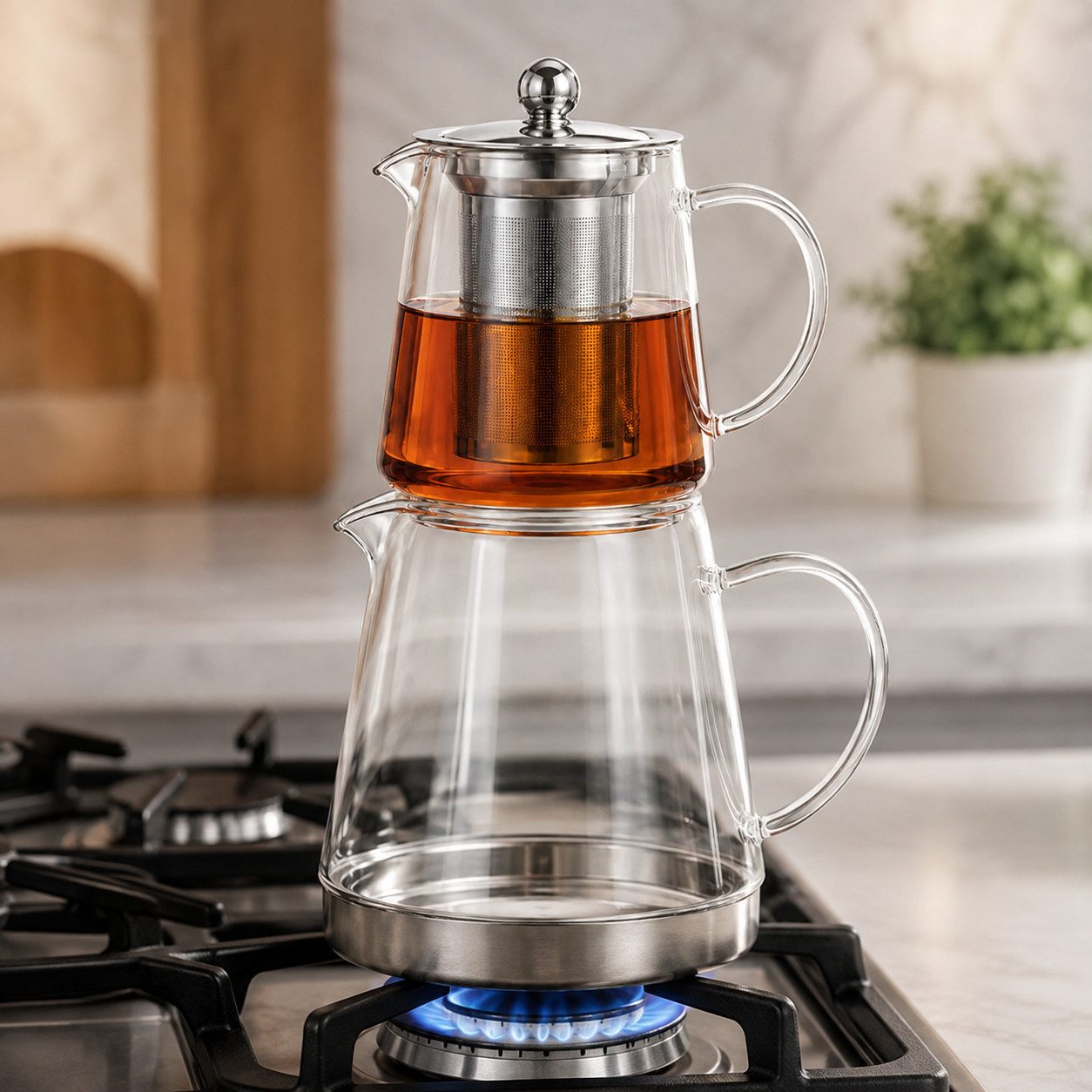 Ertex Caydanlik-Teekanne Teekanne Caydanlik Borosilikat Glas-Teekannen-Set, 3L/2,5L Induktion