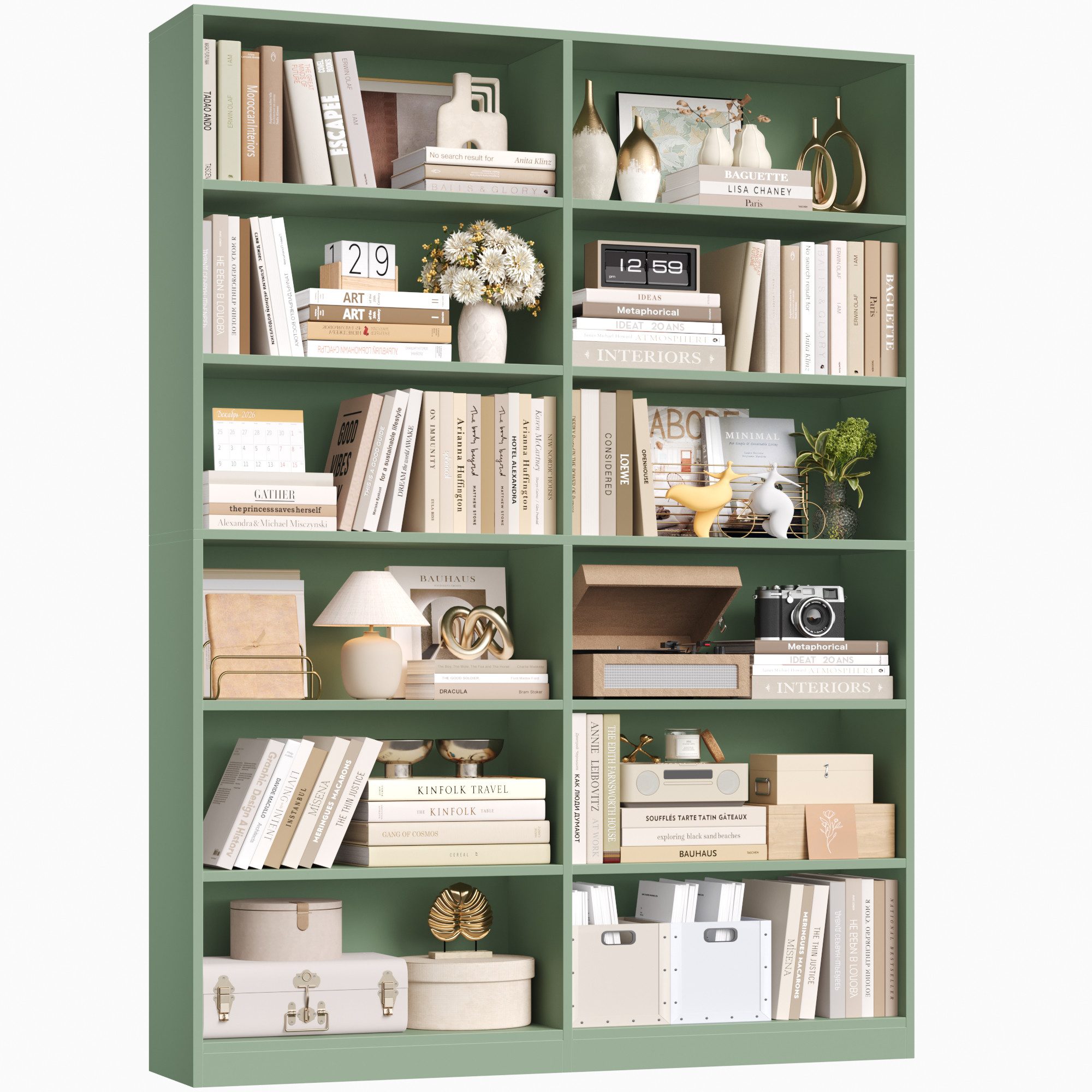 Homfa Bücherregal 188,7cm Standregal Büroregal Raumteiler, mit 12 Fächern, Holz, 120x30x188,7cm, Grün