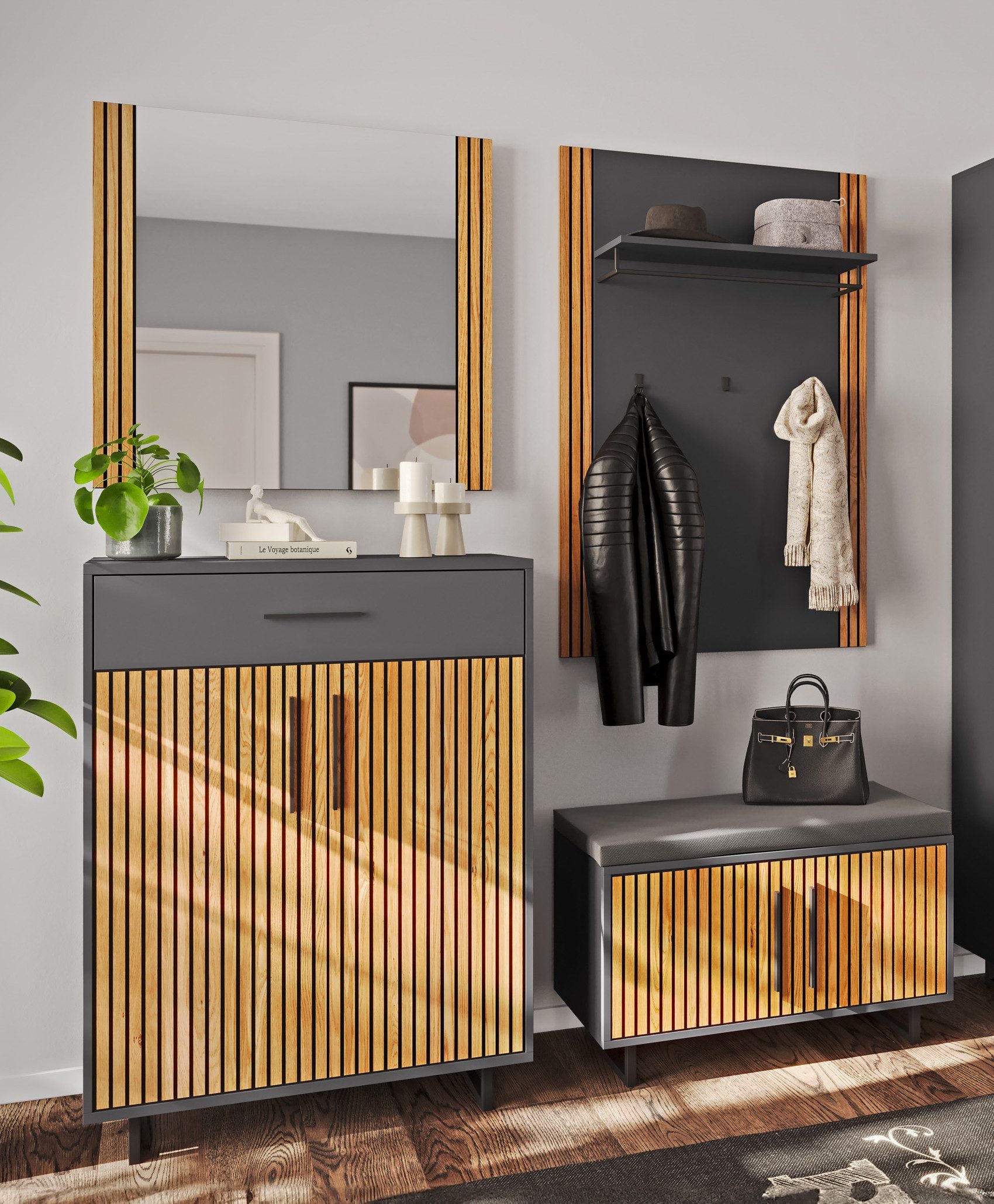 ELFO Garderoben-Set (4-teilig) in Eiche / anthrazit - 165x197x40 (BxHxT), (4-teilig)