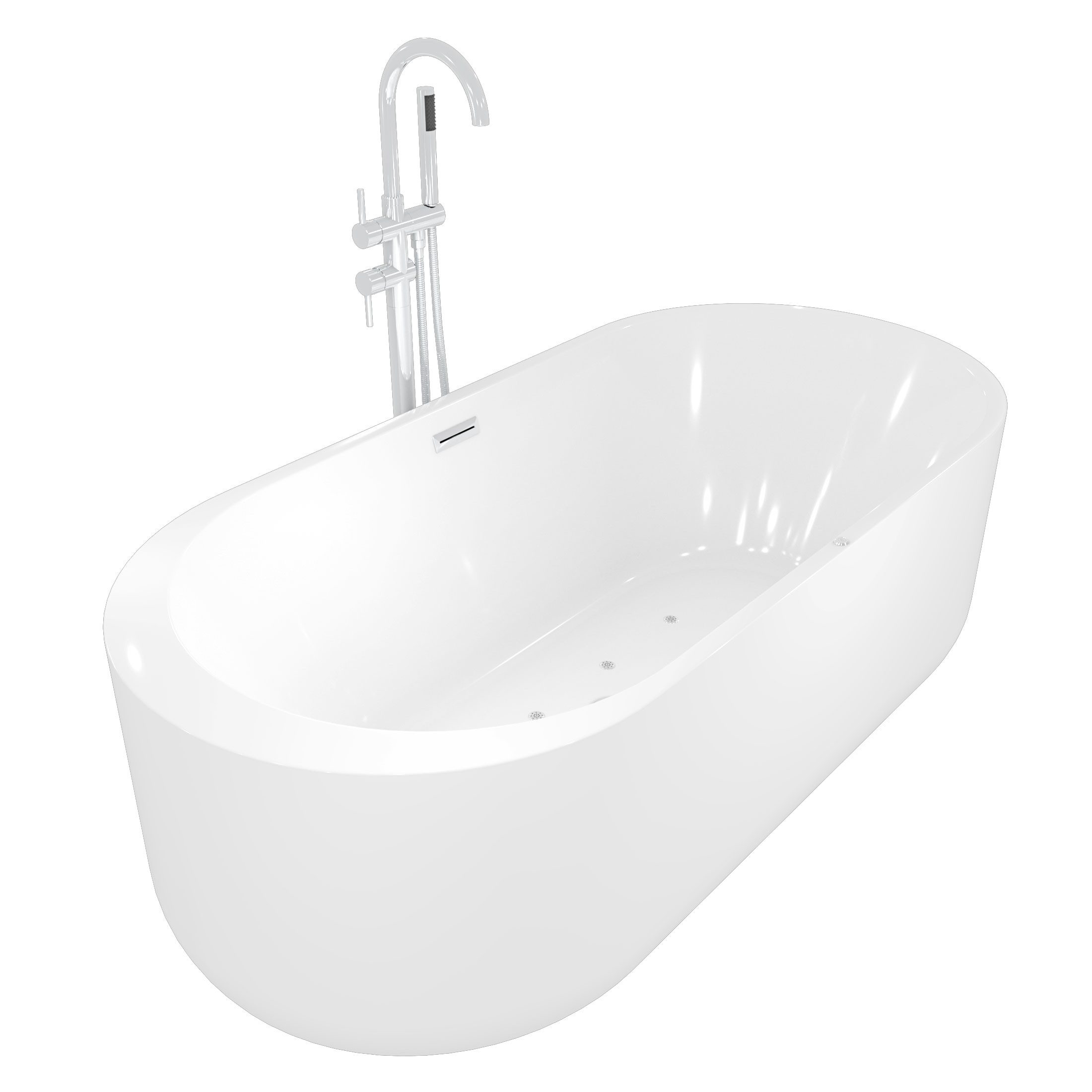 AcquaVapore Whirlpool-Badewanne Whirlpool freistehende Badewanne F16 mit AF04 170x80 cm Luftmassage, (1-tlg), mit Ablaufgarnitur