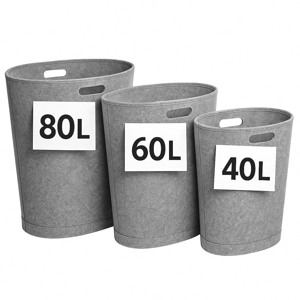 Libaro Wäschekorb 3er Set Wäschesammler 80l 60l 40l mit Griffen Wäschesack Filz grau, Wäschekörbe Stapelbar abwaschbar Aufbewahrung im Bad Aufbewahrungskorb