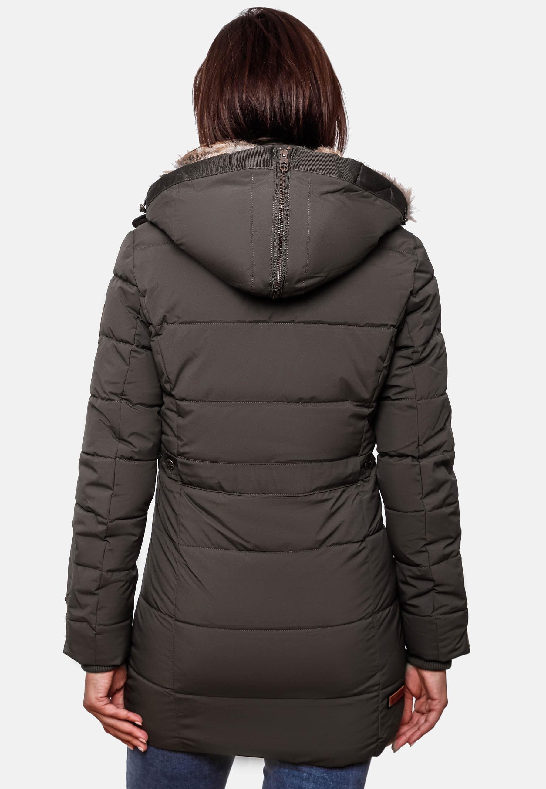 Marikoo Wintermantel Lieblings Jacke Kunstpelz-Kapuze Steppmantel Winter stylischer m. anthrazit