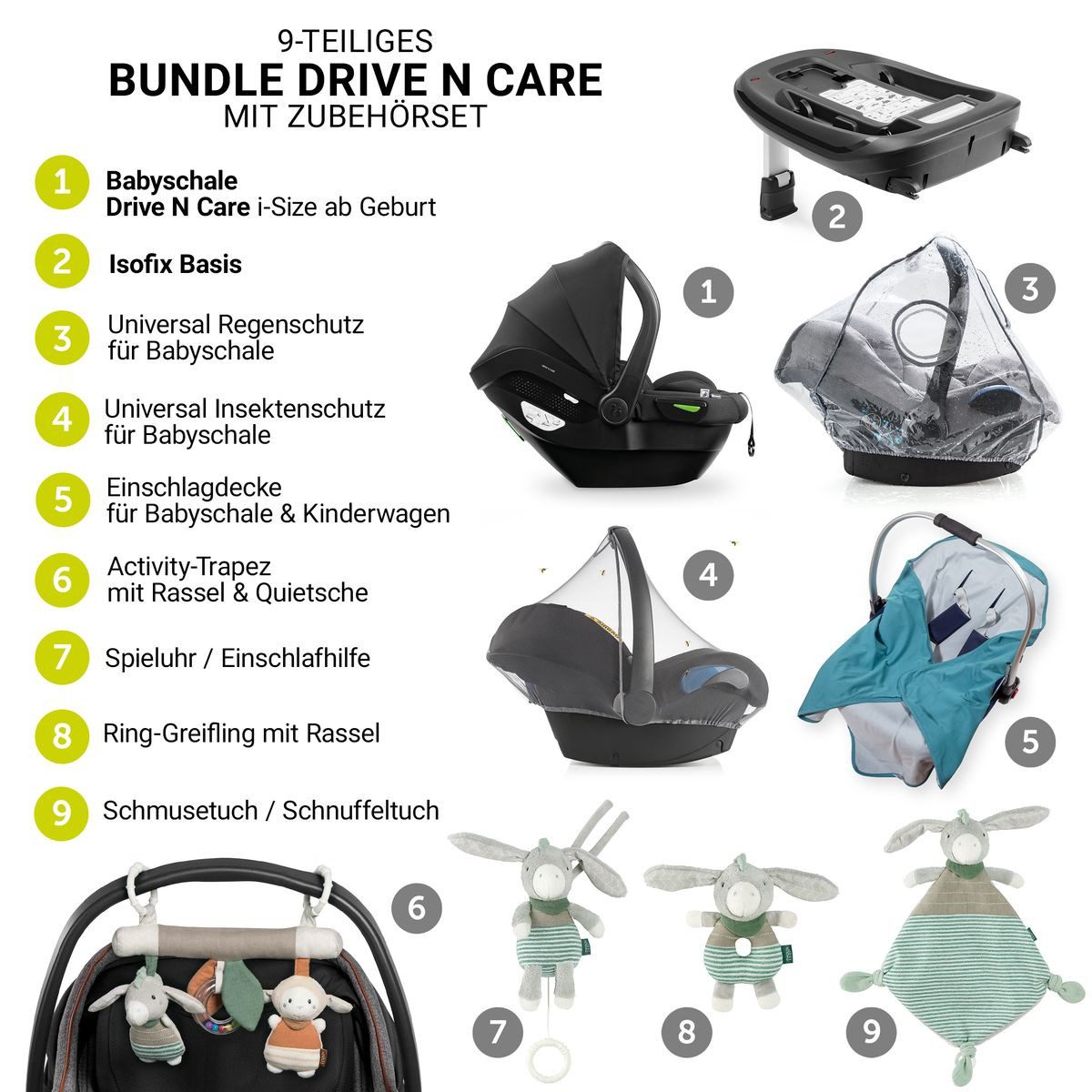 Hauck Babyschale Drive N Care Set i-Size, Baby Autositz (40 - 87 cm) mit Isofix Basis, Einschlagdecke & Zubehör