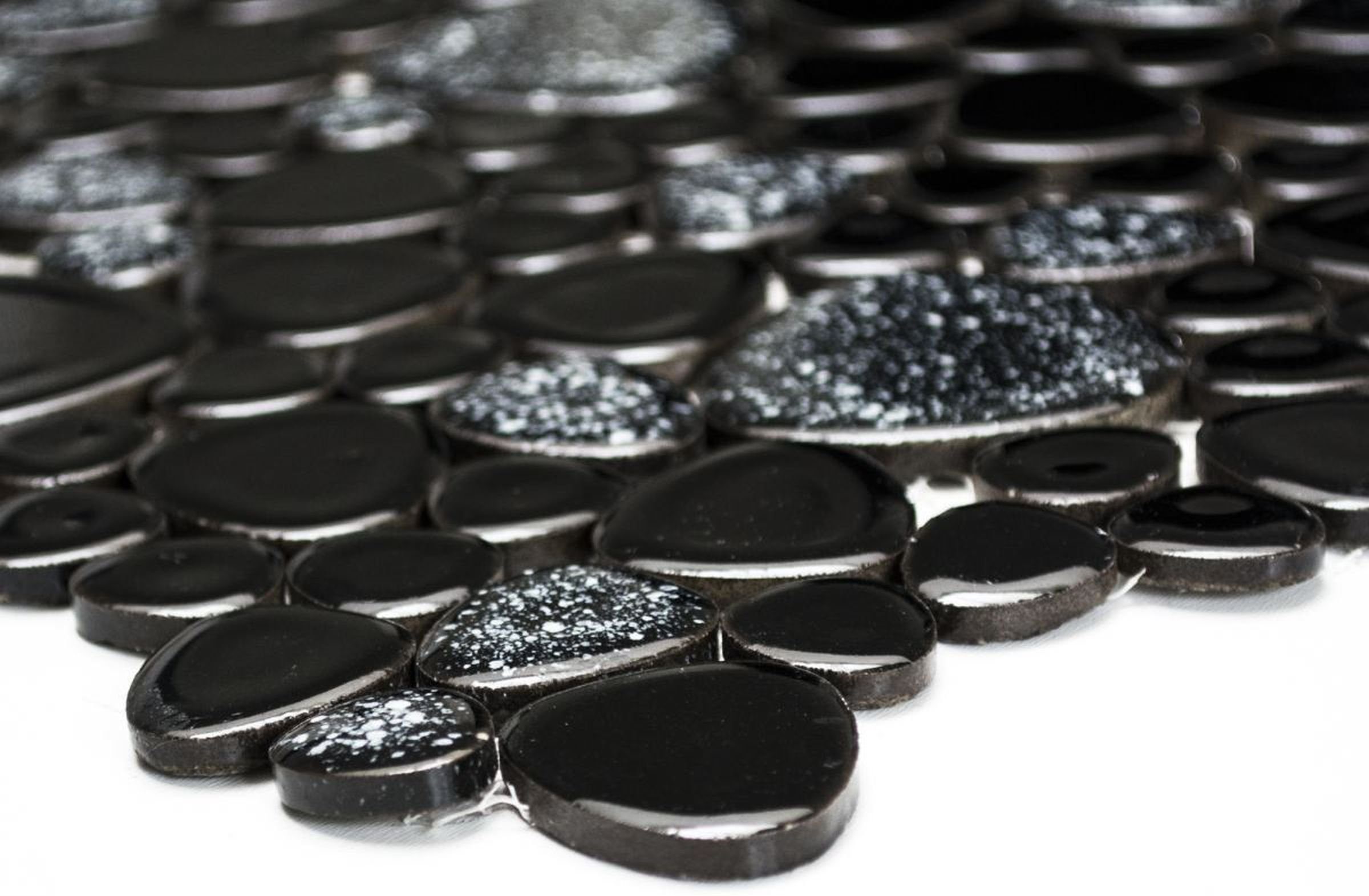 Mosani Mosaikfliesen Kieselmosaik Pebbles Keramikdrops schwarz glänzend Fli günstig online kaufen