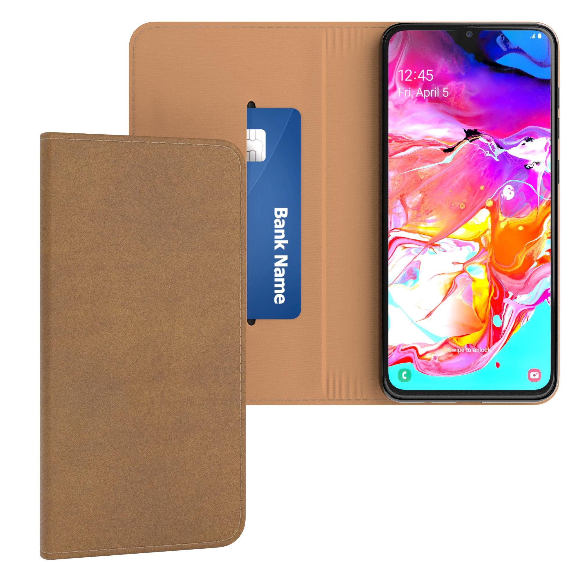 EAZY CASE Handyhülle Bookstyle Vintage für Samsung Galaxy A70 6,7 Zoll, Tasche Kunstleder Etui Handytasche mit Standfunktion Hülle Hellbraun