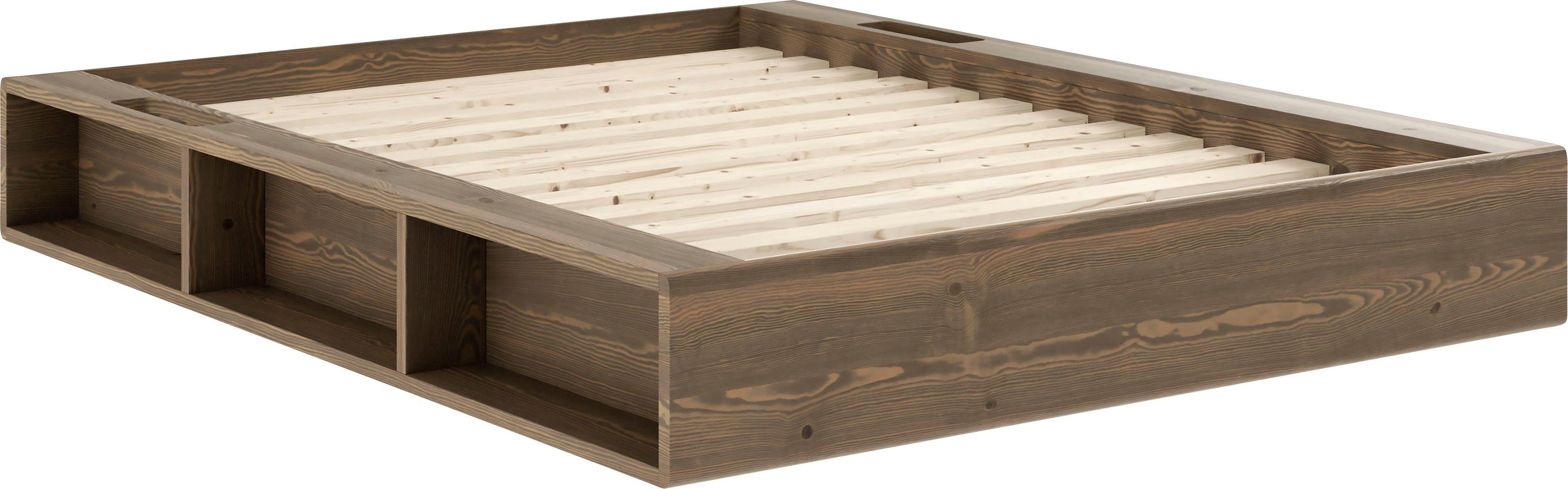Karup Design Stauraumbett Ziggy Bed, Stauraumbett, FSC®-zertifiziertes Massivholz made in Europe (Erhältlich für Matratzen Breite 90, 120, 140, 160 oder 180 cm), mit 3 Ablagen, inklusive Lattenrost, ohne Matratze, mehrere Farben