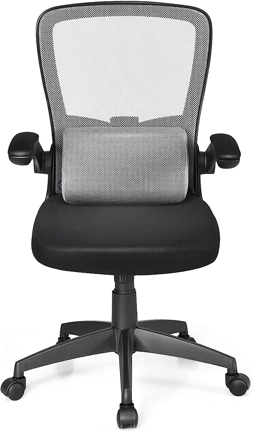 KOMFOTTEU Bürostuhl Computerstuhl, mit Rückenkissen & klappbaren Armlehnen  & verstellbarer Rückenlehne