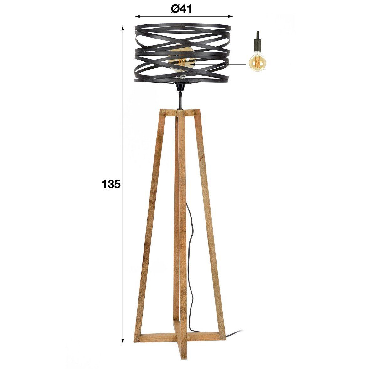 Liadomo Stehlampe Prescott, cm Leuchtmittel, 135 & Stil, Industrial Metall ohne Holz Stehlampe E27, Höhe, im rustikalen